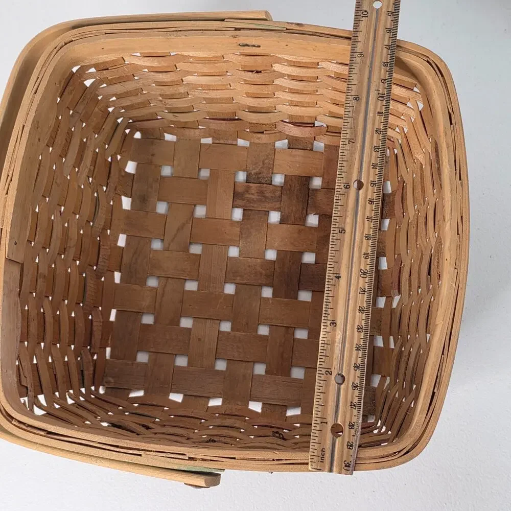 Woven Basket Apple Design Wooden Handle Farmhouse Decor
